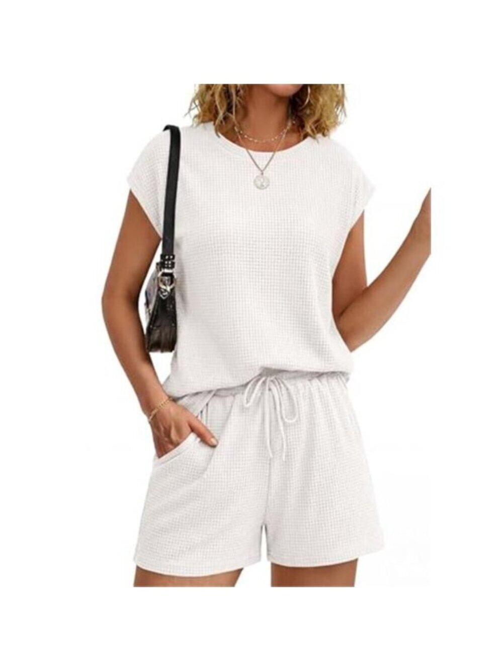 Women's 2 Piece Set Summer Waffle Knit Cap Sleeve Lounge Set